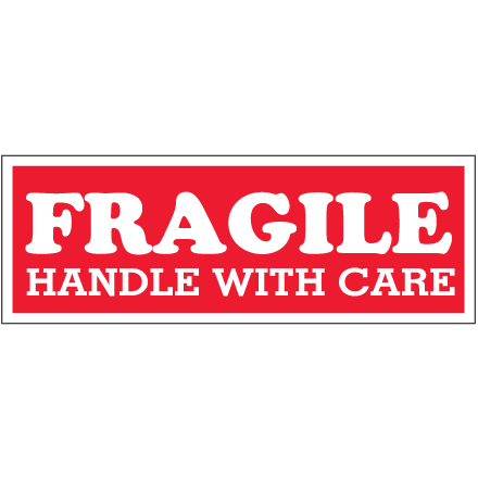 1 <span class='fraction'>1/2</span> x 4" - "Fragile  - Handle With Care" Labels